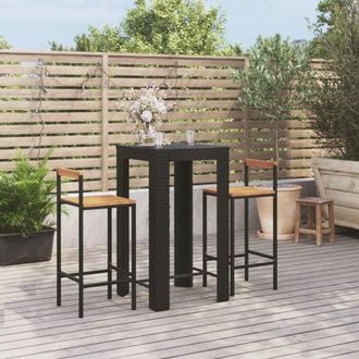Berkfield Home 3 Piece Garden Bar Set Black Poly Rattan&Solid Wood Acacia