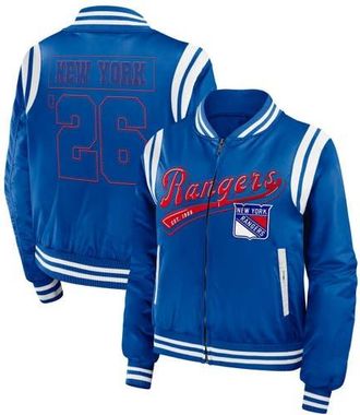 WEAR by Erin Andrews Womens WEAR by Erin Andrews Blue New York Rangers Baller Full-Zip Bomber Jacket at Nordstrom, Size Xx-Large