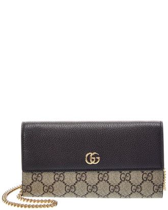 Gucci Gg Marmont Gg Supreme Canvas & Leather Wallet On Chain