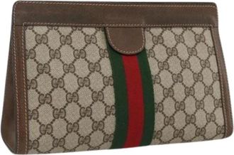 Gucci Pre-owned Clutches, female, Beige, Size: ONE SIZE Pre-owned Vintage GG Canvas Clutch