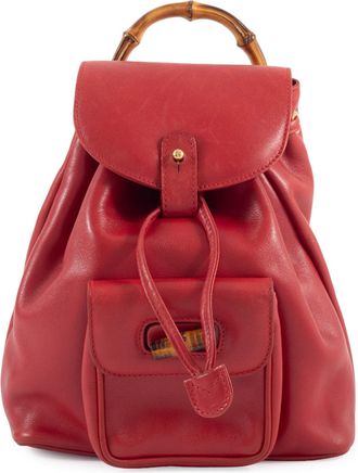 Gucci Bamboo Red Color Leather Backpack (Pre-Owned)