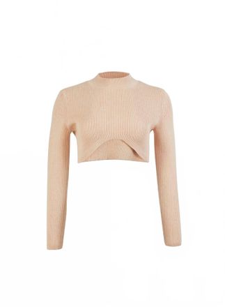 Fleur du Mal Womens Knit Cropped Turtleneck Top In Oatmeal