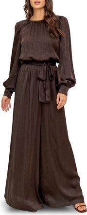 Flying Tomato Woven Long Sleeve Jumpsuit in Brown at Nordstrom Rack, Size Medium