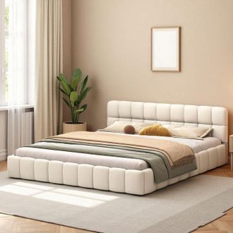 OEM Estructura De Cama 140x190 Cm, Cama Doble, Cama Para Adultos, Tacto C&oacute;modo, Contempor&aacute;neo, Lino, Marco De Cama 140x190 Cm, Beige
