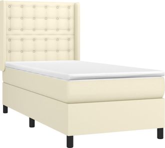 vidaXL Vidaxl - Cama Box Spring Colch&oacute;n Y Led Cuero Sint&eacute;tico Crema 100x200 Cm