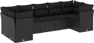 vidaXL Set De Comedor De Jard&iacute;n 7 Pzas Y Cojines Rat&aacute;n Sint&eacute;tico Negro Vidaxl