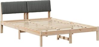 vidaXL Bed frame Brown and dark grey 135 x 190 cm Solid pine wood vidaXL
