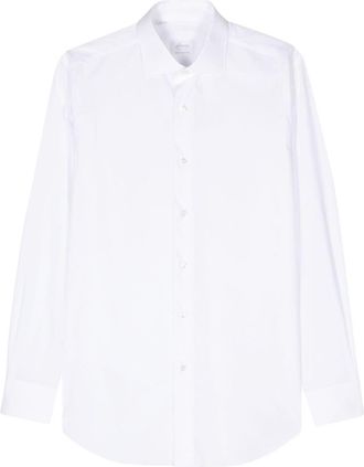 Brioni long-sleeve poplin shirt - men - Cotton/Elastane - 42 - White