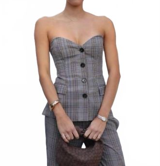 Olivaceous Toasted Top In Brown Blue Plaid