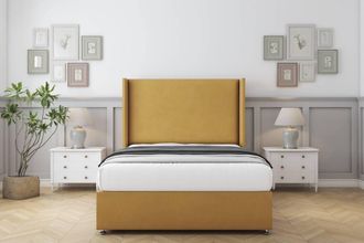 Comfort Beds Madrid Plush Divan Base No Drawers - 54 Wingback in Mustard | Size: Single