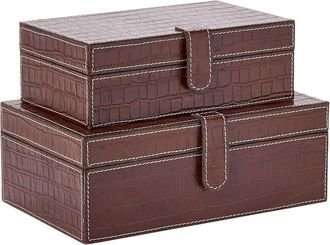 Two's Company Set Of 2 Genuine Leather Reptile Pattern Storage Boxes