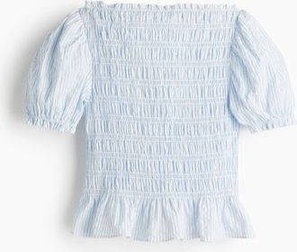 H&M Gesmokte Bluse - Hellblau/Gestreift