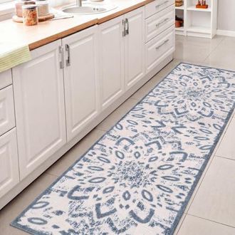 Jonathan Y Designs Flora Abstract Bold Mandala High-Low Indoor/Outdoor Rug in Cream/dark Blue at Nordstrom, Size 4Ft 0In X 6Ft 0In