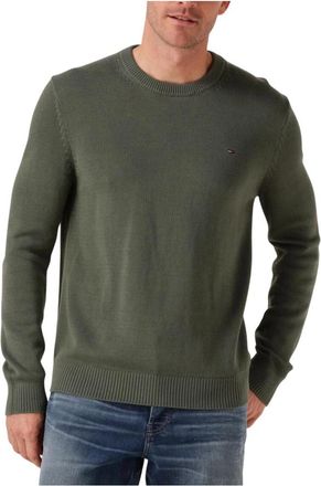 Tommy Jeans Groene Sweater voor Mannen- Must-Have Stijl - Heren - Ronde hals truien - Groen - S - Katoen - Truien & Vesten