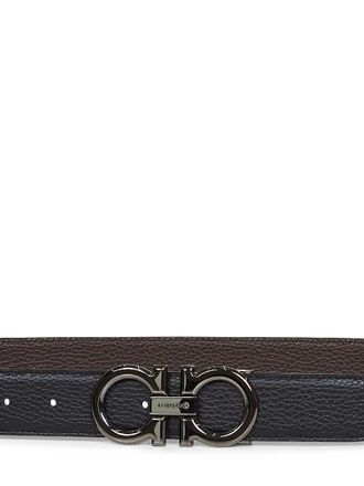 Ferragamo Mens Belt Gancini Reversible Black Leather Calf
