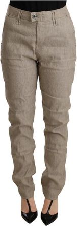Cycle Beige Baggy Broek met Logo Details - Dames - Slim Fit Broeken - Beige - W30 - Katoen - Broeken
