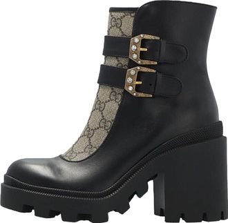 Gucci (WMNS) Gucci Buckles Ankle Boots Black Beige 701100-UVV20-1182