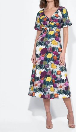 Adelyn Rae Elinda Ruched Front Midi Dress In Multi