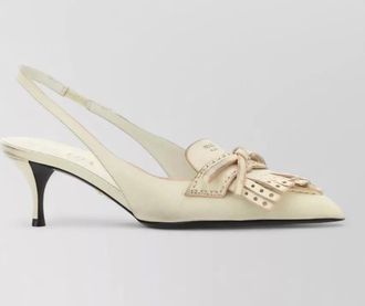Prada leather mules pointed toe kitten heel bow