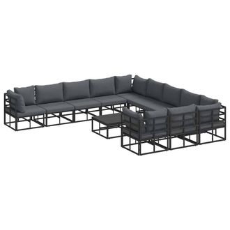Berkfield Home Garden Sofa Set with Cushion with Pillow 12 pcs Black Aluminium