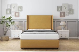 Comfort Beds Ayla Plush Divan Set 2 Drawers-54 Wingback-Footboard in Mustard | Size: Double
