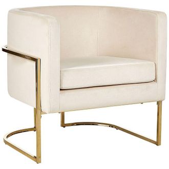 Beliani Poltrona moderna glam con schienale arrotondato Decorativa in velluto beige chiaro con struttura dorata Sirkka