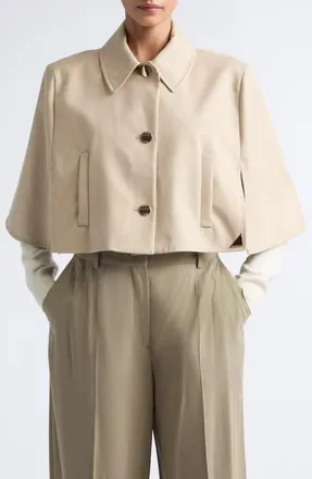 Max Mara Water Repellent Crop Cotton Gabardine Cape in Stone at Nordstrom, Size Large