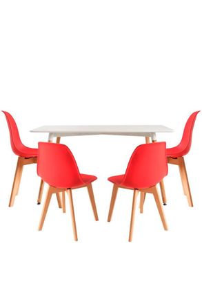 Regalos Miguel Regalos Miguel - Conjuntos De Mesa Y Sillas - Conjunto Mesa Tower Rectangular 120 X 80 Cm Blanca Y Pack 4 Sillas Kelen - Rojo