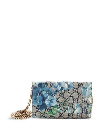 Gucci Chain Wallet Blooms Print GG Coated Canvas crossbody bag - Blauw
