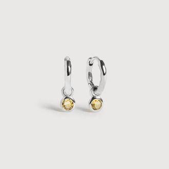 Monica Vinader Sterling Silver November Birthstone Huggie Earrings Citrine