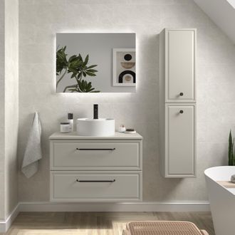 Cygnus Bath Mueble De Ba&ntilde;o Runa 80cm Gris Mate 2 Cajones Lavabo Sobre Encimera 1 Poza Porcelana