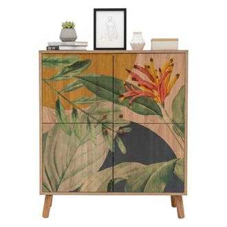 Dmora Aparador Agyemang, Alacena 3 Estantes, 4 Puertas, 4 Espacios, 95x36x111h Cm Roble Marr&oacute;n