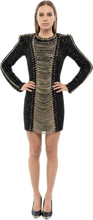 Balmain Black Embellished Round Neck Mini Dress