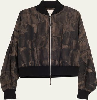 Lafayette 148 New York Paintstroke Jacquard Dolman-Sleeve Bomber Jacket