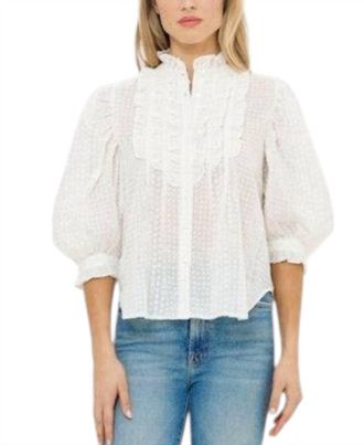 Oliphant Ruffle Front Button Blouse In Domino White