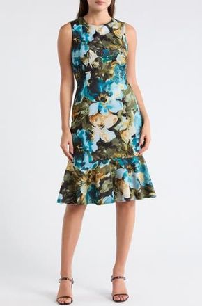 Julia Jordan Floral Ruffle Hem A-Line Dress in Blue/Green at Nordstrom Rack, Size 12
