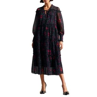 Ted Baker Midi-jurk met ruches voor dames (Zwart)