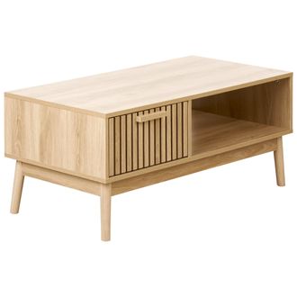 Beliani Mesa De Centro De Estilo Escandinavo Caj&oacute;n Mdf Patas De Madera Estante Espacio De Almacenamiento De Madera Clara Lynwood
