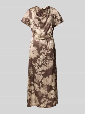 Jake*s Midikleid aus Viskose mit Wasserfall-Ausschnitt in Dunkelbraun, Gr&ouml;&szlig;e 44