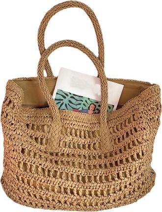 Generic shjxi Straw Beach Bag, Large Rattan Beach Bag, Handwoven Straw Bag, Womens Vintage Straw Hand bag for Outdoor and Indoor Events, Casual Beach Tote Mad