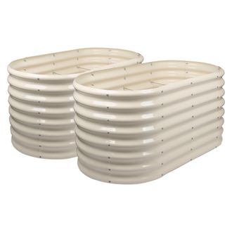 Harbour Housewares Raised Garden Beds - 2x Rounded Bottomless Galvanised Steel Planter 120 x 60 x 60cm in Ivory | Size: 120 x 60 x 60 cm