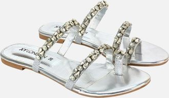 XY London Womens XY London Womens/Ladies Sammie Crystal Sparkly Toe Post Strappy Flat Sandals - Silver - Size: 5