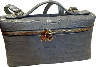 Loro Piana Grey Extra Pocket L19 shiny Alligator Leather Pouch with cites