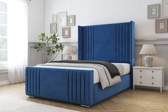 Comfort Beds Elise Plush Bed Frame With Mattress-50 Upholstered Wingback in Navy | Size: Single