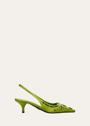 Prada 55mm Ricami Embellished Satin Slingback Pumps