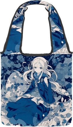 Generic Cartoon Girl Reversible Canvas Shoulder Tote - Double-Sided Print, 12oz Cotton, 27cm Drop, Fold-Flat Bag for Travel, Shopping, Street Outings