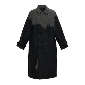 Yohji Yamamoto Cappotto doppiopetto raglan a spina di pesce agugliato - - Coats - Uomo - Nero - L