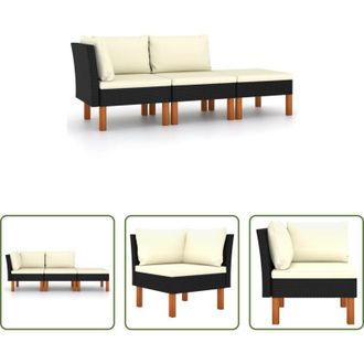 vidaXL Divano angolare - Set di Divani da Giardino 3 pz Polyrattan Massello di Eucalipto
