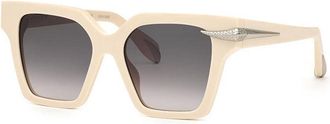 Roberto Cavalli Sunglasses Square Full Rim, Cream Beige Frame And Grey Gradient Lens Src002S09X7