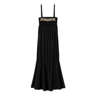 Twinset Midi Dresses, female, Black, Size: M Black Embroidered Knit Dress